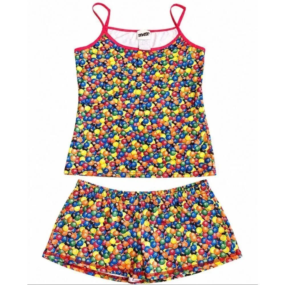 Vintage M&M’s Candy Print Pajama Lounge Set Y2K Cami Shorts SZ M